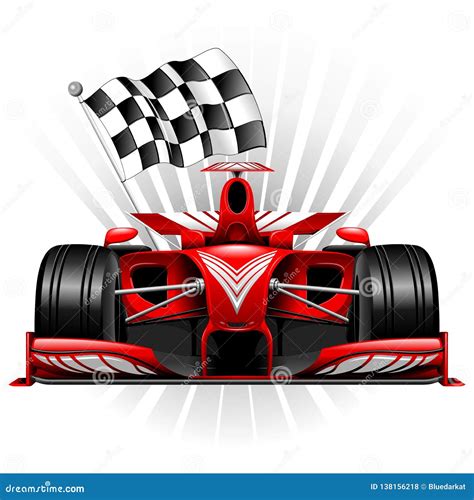 Formula 1 Red Race Car with Checkered Flag Vector Illustration Stock ...