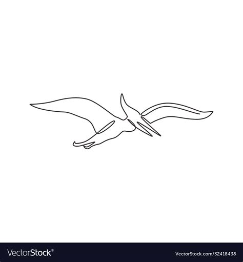 One single line drawing flying pterodactyl Vector Image