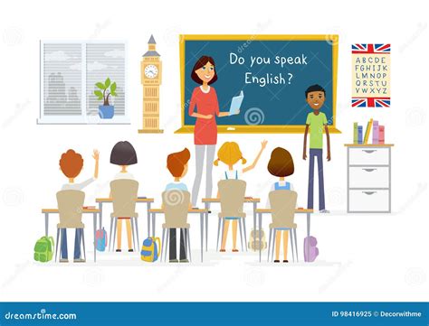 English Lesson at School - Cartoon People Characters Illustration Stock ...