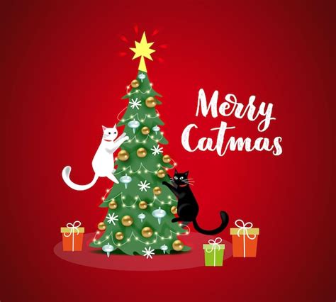 Premium Vector | Funny cats on christmas tree