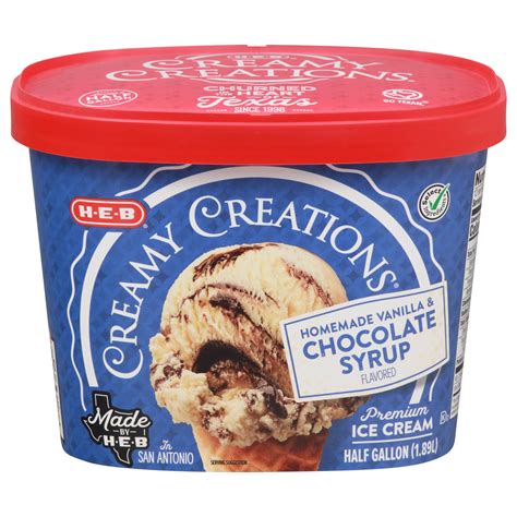 H-E-B Creamy Creations Homemade Vanilla & Chocolate Syrup Ice Cream ...