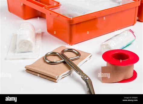 First Aid Kit with dressing material Stock Photo - Alamy