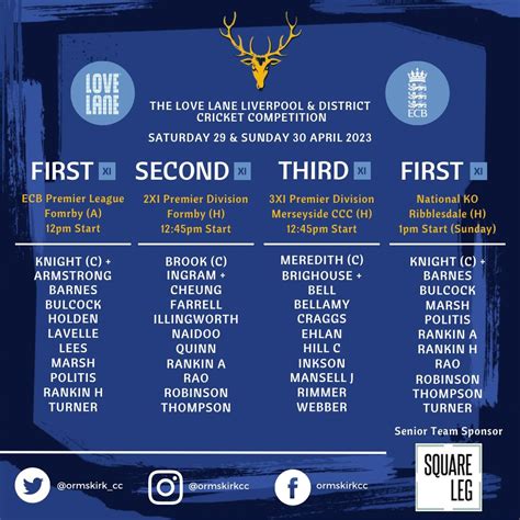 Ormskirk CC on Twitter: "🚨TEAM NEWS: In the league, the 1’s and 2’s go up against @formbycricket ...