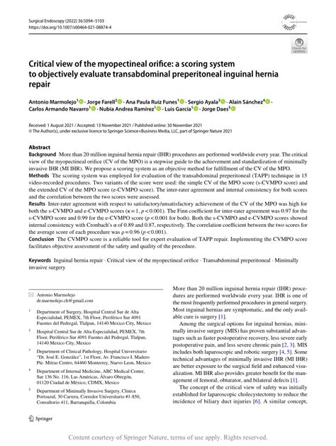 Critical view of the myopectineal orifice: a scoring system to ...