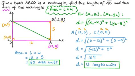 Question Video: Finding the Area of a Rectangle Using the Distance ...