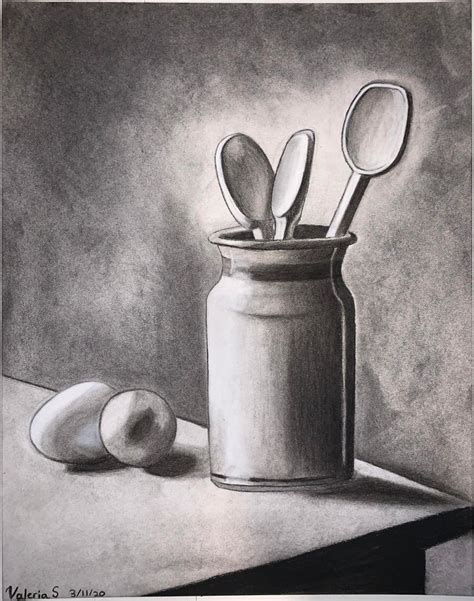 Still Life, Charcoal Pencils, Me, 2020 : Drawing CE4 | Still life ...