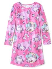 Girls Long Sleeve Unicorn Print Nightgown | The Children's Place CA - NEON PEONY