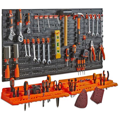 50 Piece Wall Mounted Plastic Pegboard and Shelf Tool Organizer 21" H x 37.7" W Kit ...