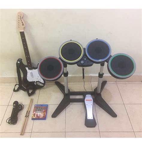 PS4 RockBand 4 Rock Band Completed Set With Guitar, Drum Set, Mic and Game Disc CD, Video Gaming ...