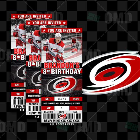 Carolina Hurricanes Ticket Style Sports Party Invitations – Sports Invites