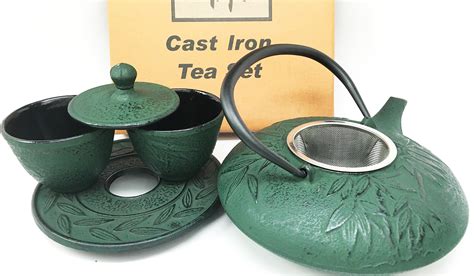 Japanese Evergreen Bamboo Forest Green Heavy Cast Iron Tea Pot Set With Trivet 636676555423 | eBay