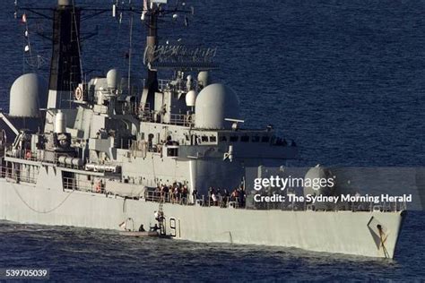 Crew of the HMS Nottingham prepare to come ashore after the ship hit... News Photo - Getty Images