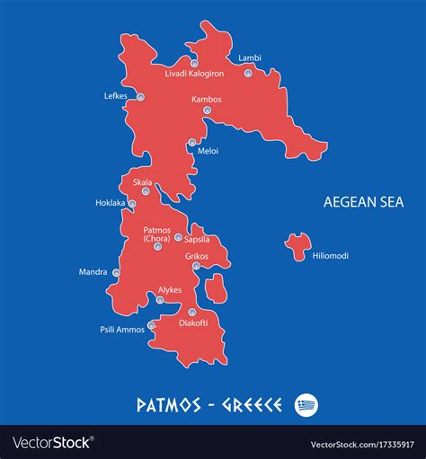 Island of patmos in greece red map Royalty Free Vector Image