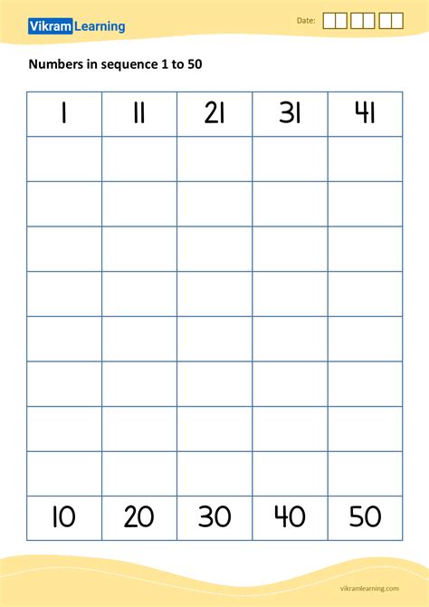 Download 07 - numbers in sequence 1 to 50 worksheets | vikramlearning.com