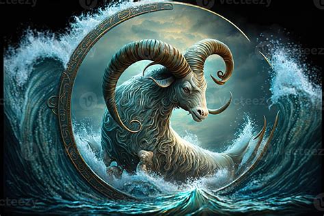 Backdrop of sacred zodiac Capricorn symbols, astrology, alchemy, magic, sorcery and fortune ...