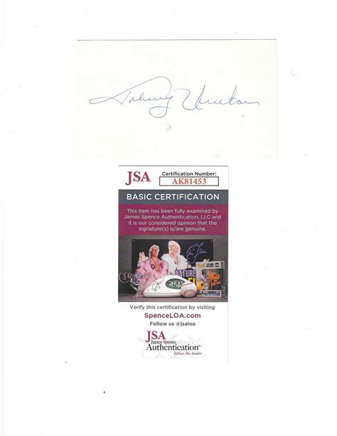 Autographed JOHNNY UNITAS 3x5 INDEX CARD JSA - Main Line Autographs