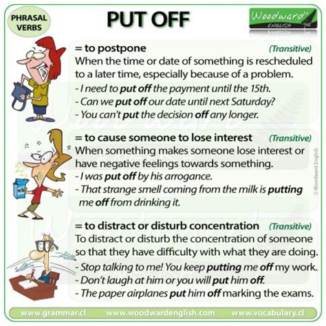 PUT OFF – phrasal verb – meanings and examples | Woodward English