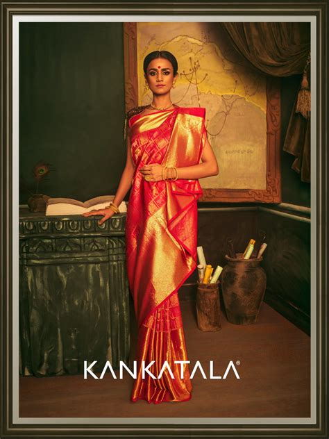 Our Rani Rudramma is seen wearing a rich red Kanchipuram silk saree ...