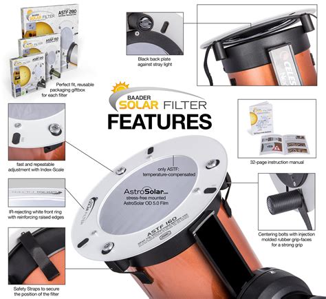 ASTF: AstroSolar Telescope Filter OD 5.0 (80mm - 280mm) - Baader Solar Filter - Solar Observation
