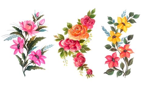 Free Vector | Beautiful bunch floral set vector illustration