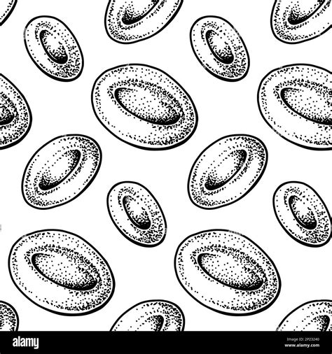 Red Blood cells seamless pattern. Hand drawn erythrocytes. Scientific biology illustration in ...