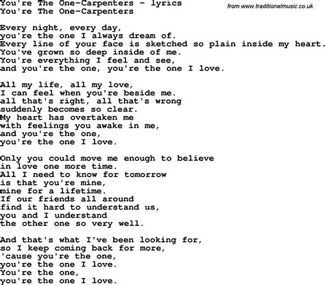 Love Song Lyrics for:You're The One-Carpenters