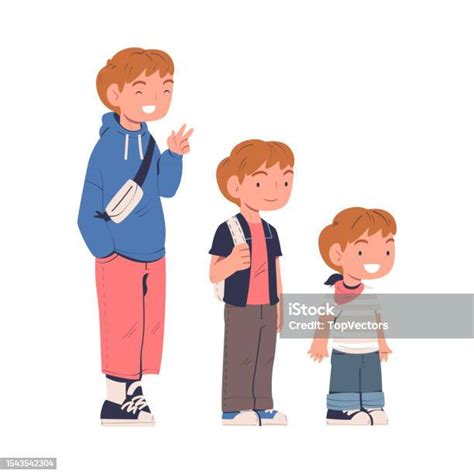 Cute Boy From Kid To Teenager Cycle Of Life Growing Up Cartoon Vector ...