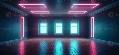 AI generated Modern Dark Room with Glowing Neon Lines with Retro 80s ...