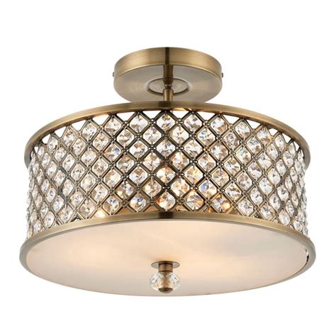 Endon Hudson Crystal Semi Flush Ceiling Light In Antique Brass Finish 70558 - Lighting from The ...