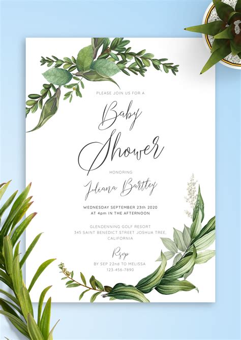 Download Printable Green Floral Baby Shower Invitation PDF