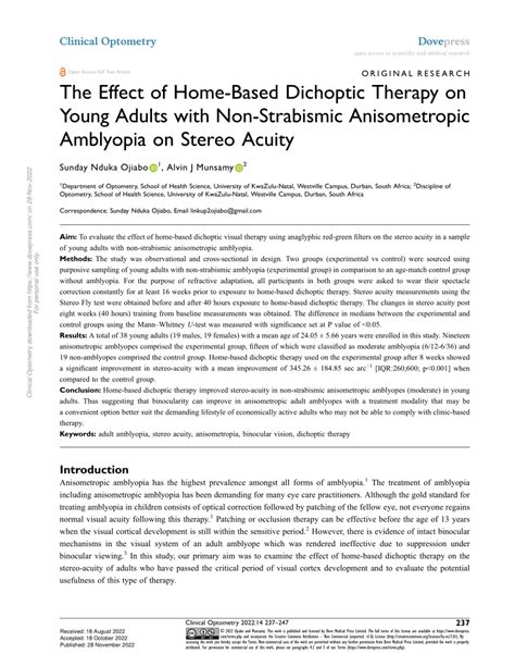 (PDF) The Effect of Home-Based Dichoptic Therapy on Young Adults with ...