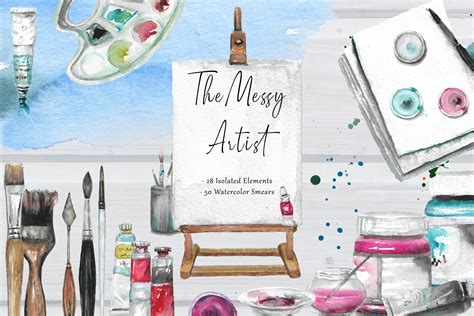 Watercolor Art Supplies And Textures Collection - Design Cuts