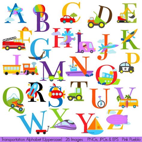 Transportation Alphabet Clipart Clip Art, Construction Alphabet, Uppercase - Commercial and ...