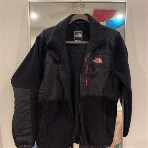 North Face black fleece jacket with pink accents.... - Depop