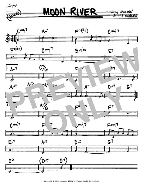 Moon River by Henry Mancini Sheet Music for Real Book – Melody & Chords – C Instruments at Sheet ...