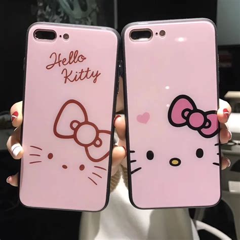 For iPhone XS Max XR X Hello Kitty Cat Kitten Tempered Glass PC Case For iPhone 8 6 6S 7 Plus-in ...