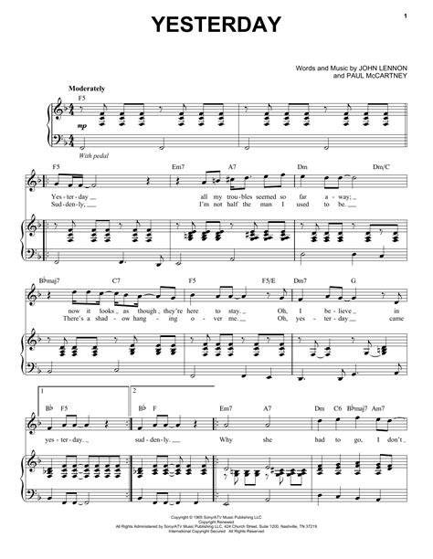 Yesterday by The Beatles Sheet Music for Piano & Vocal at Sheet Music Direct