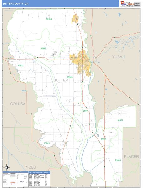 Sutter County, California Zip Code Wall Map | Maps.com.com