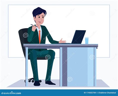 Business Men Office Cartoon Characters. People Sit and Work at Morning. Illustration Vector ...