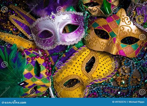 Mardi Gras Masks With Beads Stock Photo - Image of gold, mystery: 49702576