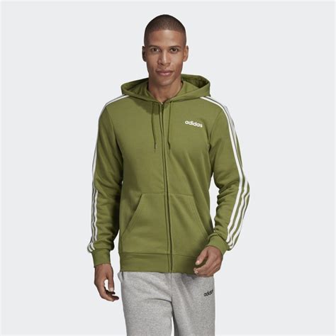 Essentials 3-Stripes Fleece Hoodie Tech Olive FI0849 Adidas Zip Up, Adidas Hoodie, Red Adidas ...