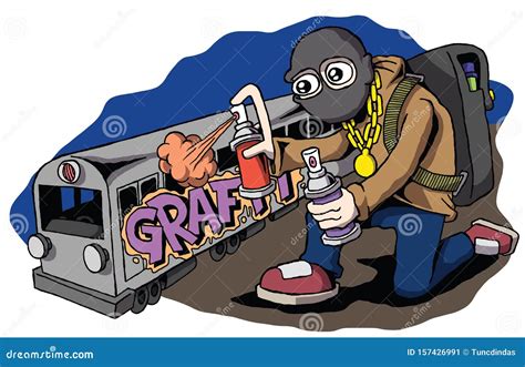 Vandal Graffiti Artist Metro Train Stock Vector - Illustration of metro, illegal: 157426991