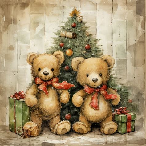 Vintage Christmas Teddy Bear Free Stock Photo - Public Domain Pictures