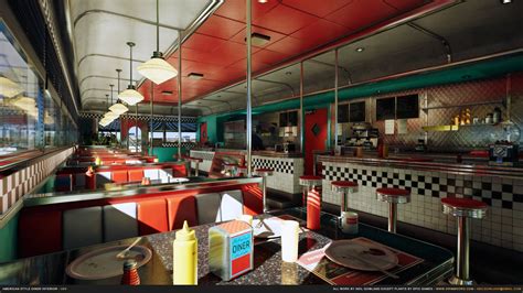 ArtStation - American Style Diner Interior, Neil Gowland Vintage Diner ...