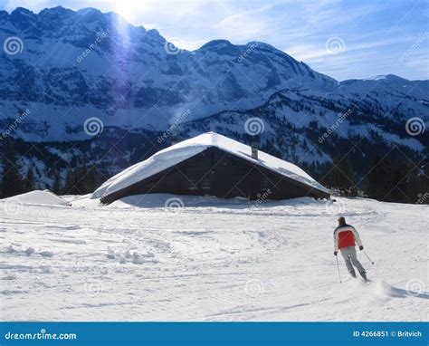 Skiing in Alps stock image. Image of farm, land, christmas - 4266851