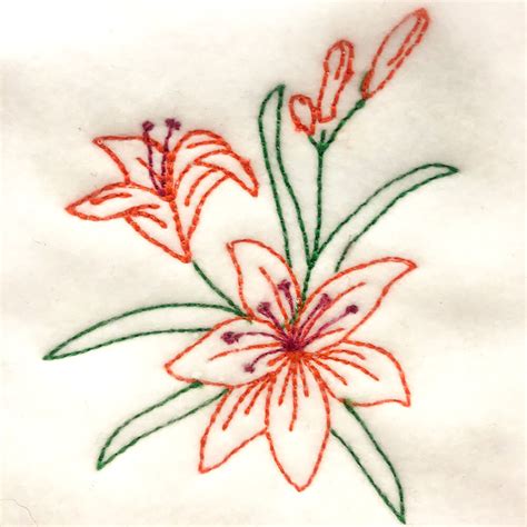 Daylilies sketch embroidery design - Machine Embroidery Geek