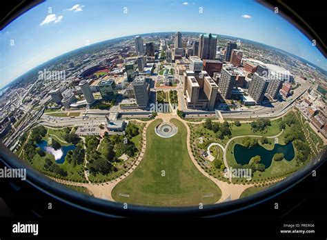 A fisheye view thru the window of the 630-foot Gateway Arch In St ...