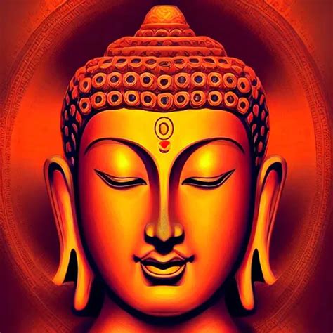 symmetrical beautiful buddha, bright orange colors,... | OpenArt