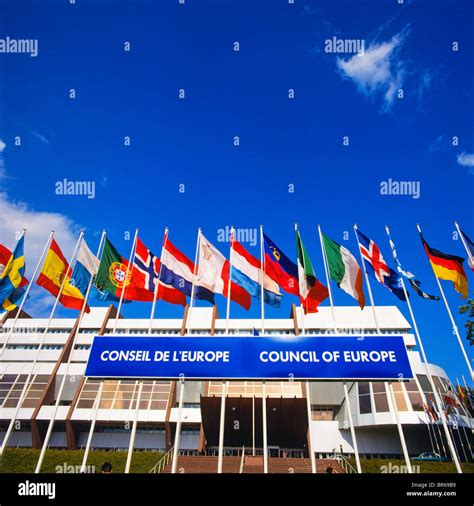 Flags of European countries in front of the Council of Europe Stock ...