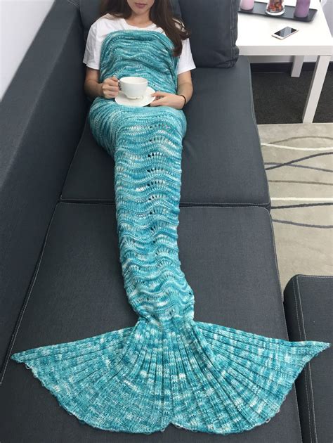 Openwork Design Acrylic Knitted Mermaid Tail Blanket, COLORMIX, W . INCH L . INCH in Blankets ...